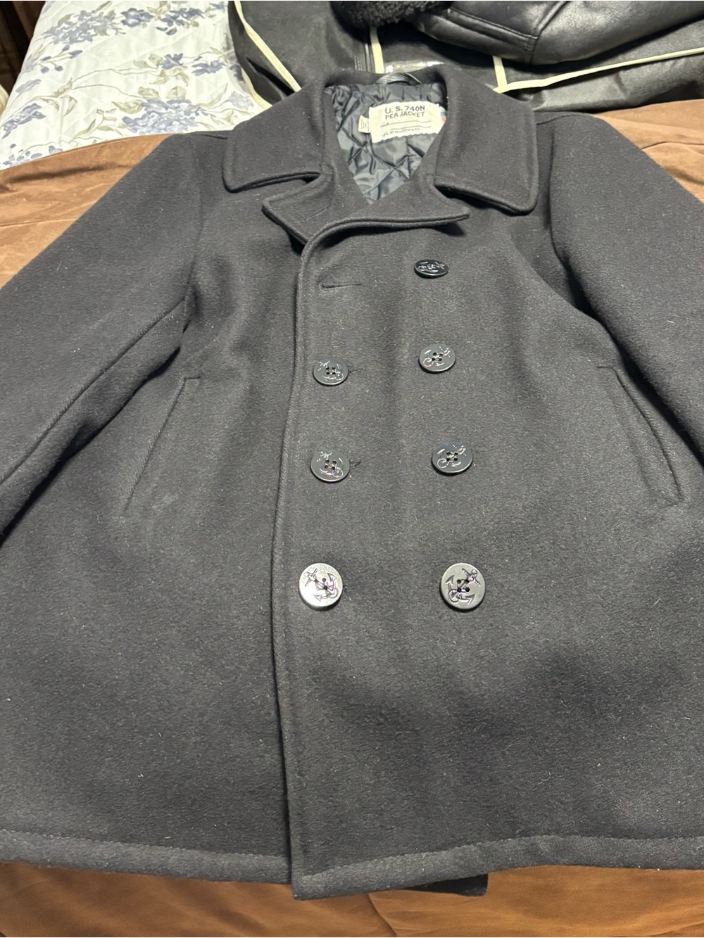 Schott NYC Black Button Down Pea Coat Style 740N Size 44